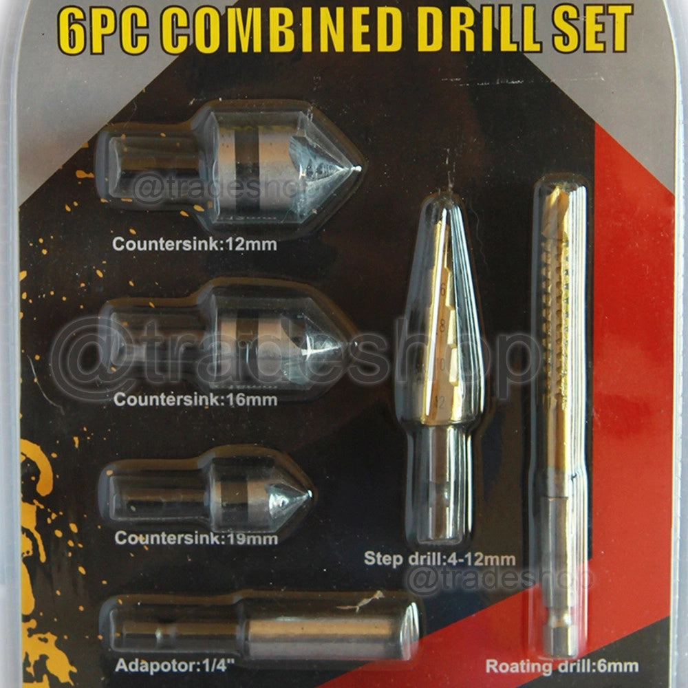 Trade Shop - Kit 6 Punte Frese Conica Allargafori Per Trapano Avvitatore Scalino Filettante -