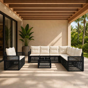 Set Divano da Giardino 10 pz Nero e Bianco Crema polyrattan 3435166