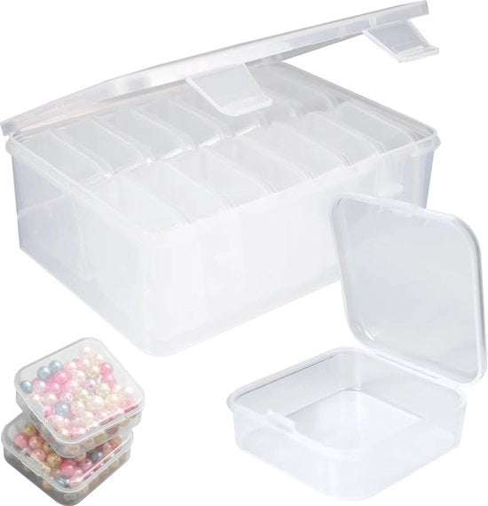 Pacco di 15 piccole scatole di plastica con coperchi, contenitori di raccolta trasparenti mini, organizzatore rettangolare per la raccolta di piccoli oggetti, artigianato DIY, gioielli.