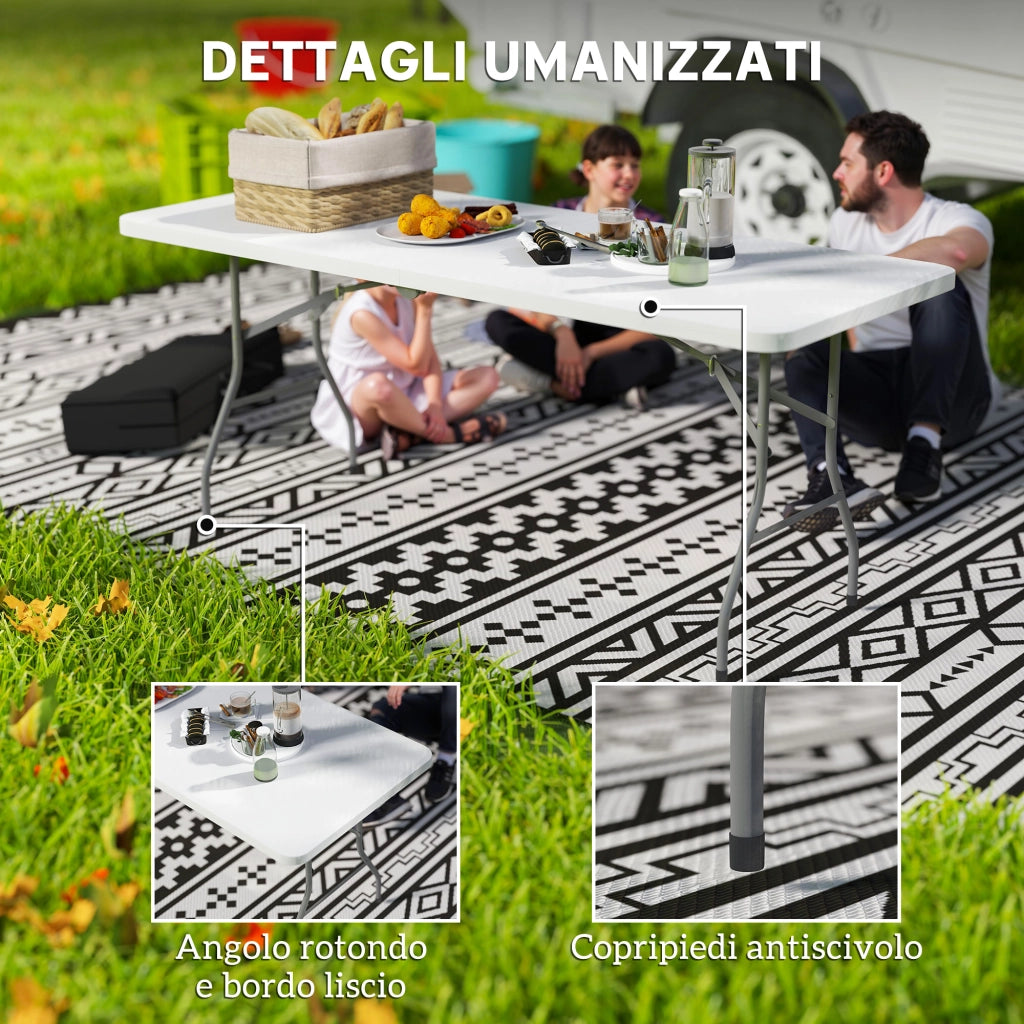 Tavolo da Giardino Pieghevole 180x74x74 cm con Maniglia in Acciaio e Plastica Bianco
