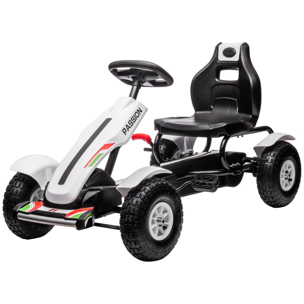 Go-kart a pedali per bambini ¨C Xylo ¨C sedile regolabile 3 posizioni, freno a mano, 5-12 anni, bianco nero
