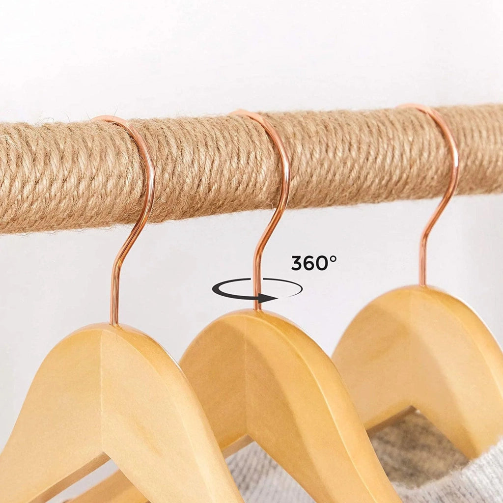 Confezione da 20 grucce in legno per abiti con tacche gancio girevole a 360° in oro rosa per giacche camicie pantaloni colore legno 12_0003053