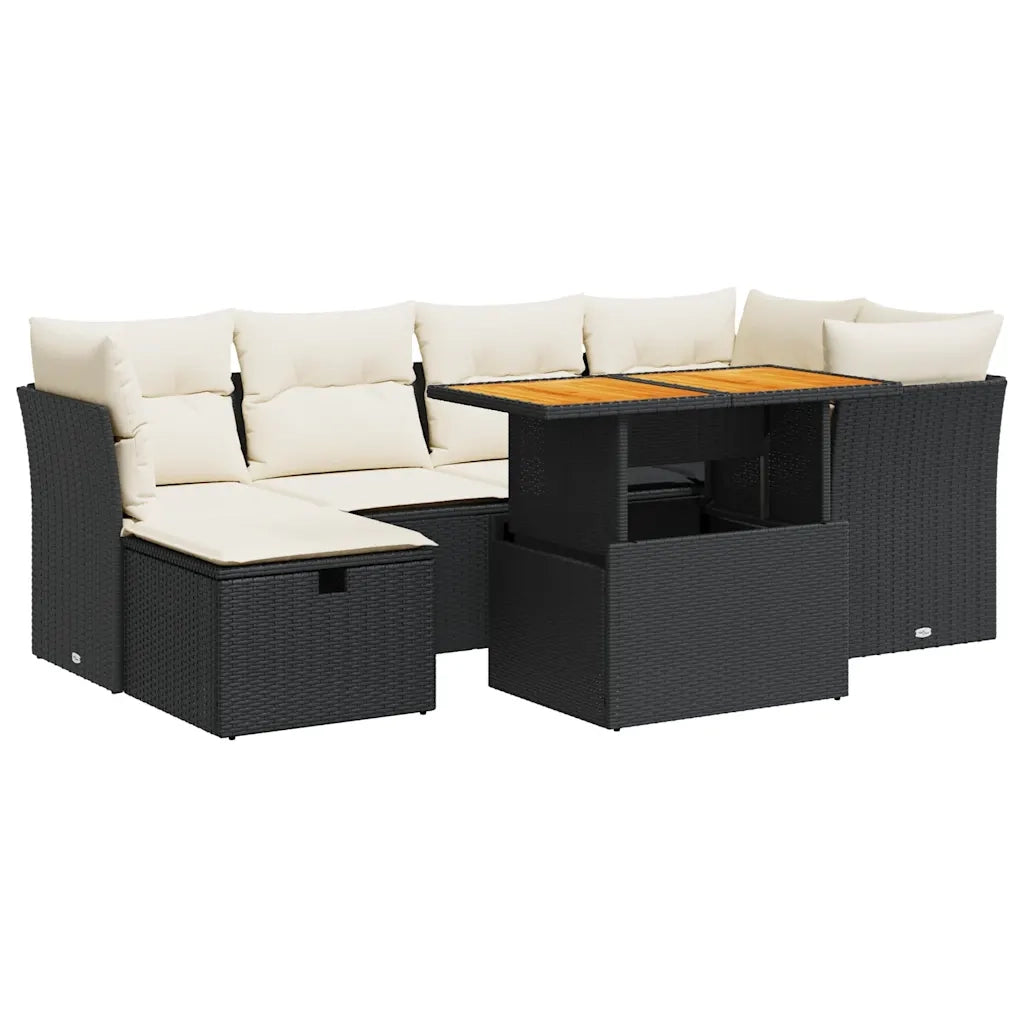 Set Divani da Giardino con Cuscini 7pz Nero Polyrattan Acacia 3327973