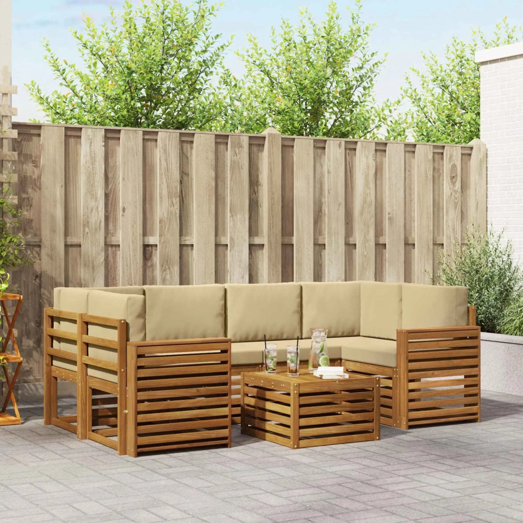 Set di divani da esterno con cuscino 7 pcs Naturale e Beige