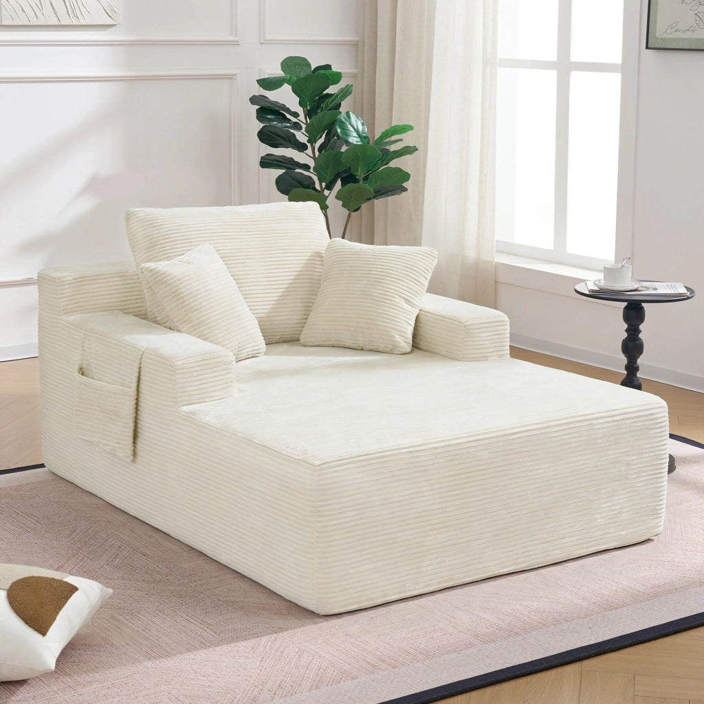 DIVANO in corduroy beige con tasche laterali e cuscini