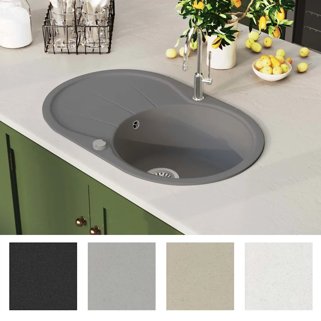 Lavello da Cucina in Granito Vasca Singola Ovale Grigio CFW4215430