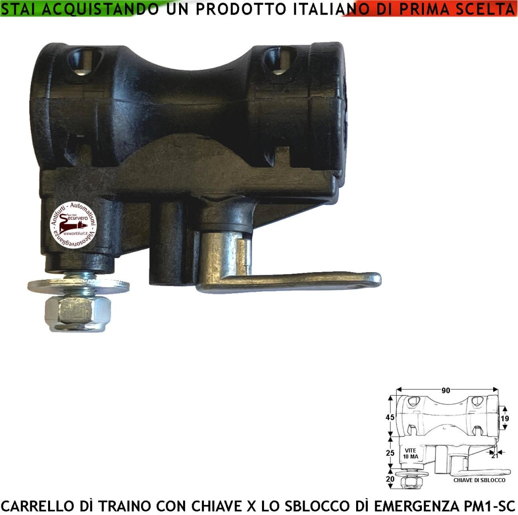 121881 Carrello di Traino Ricambio Motore del Cancello Battente SV-MBS SV-MBQ SV-MBC SV-MBT SV-MQB SV-MCB PM1-SC BH Con Sblocco di Emergenza e Chiave Protegge da strappi e Sforzo Superiore a 200 Kg