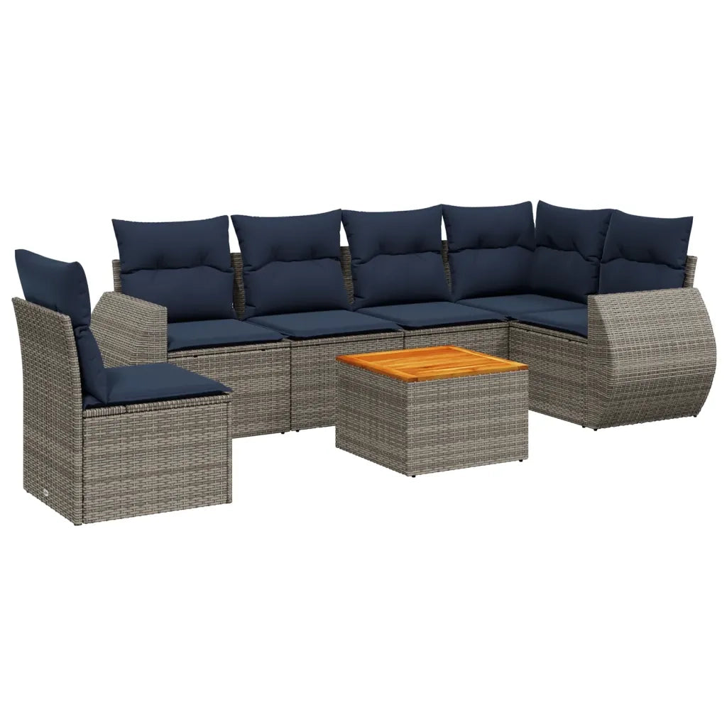 Set Divani da Giardino 7 pz con Cuscini Grigio in Polyrattan 3225032