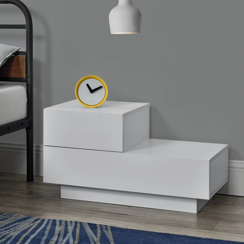 Comodino Sebokeng con 2 Cassetti per Lato Sinistro del Letto 38x70x35 cm Bianco Opaco [en.casa]