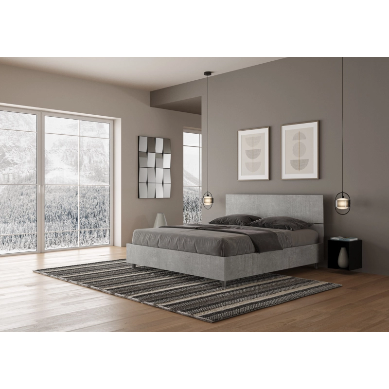 Letto Matrimoniale 160x200 cm testata dritta Demas - Con rete,Grigio
