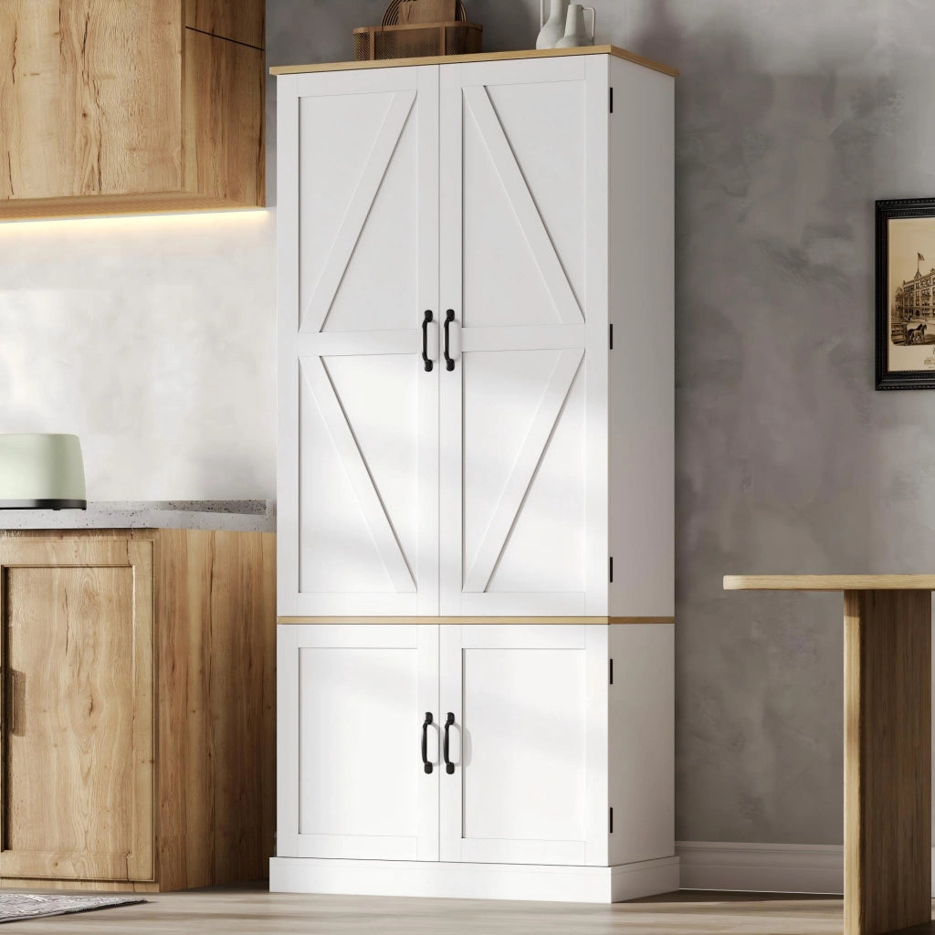 Dispensa alta con 3 ripiani sulla porta, 2 cassetti e luce con sensore per cucina in MDF bianco 80 × 40 × 180 cm