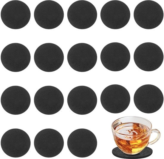 Set di 18 sottopiani in vilt per bicchieri e tazze - Diametro 10 cm - Nero - Sottopiani per tavolo per uso bar e domestico