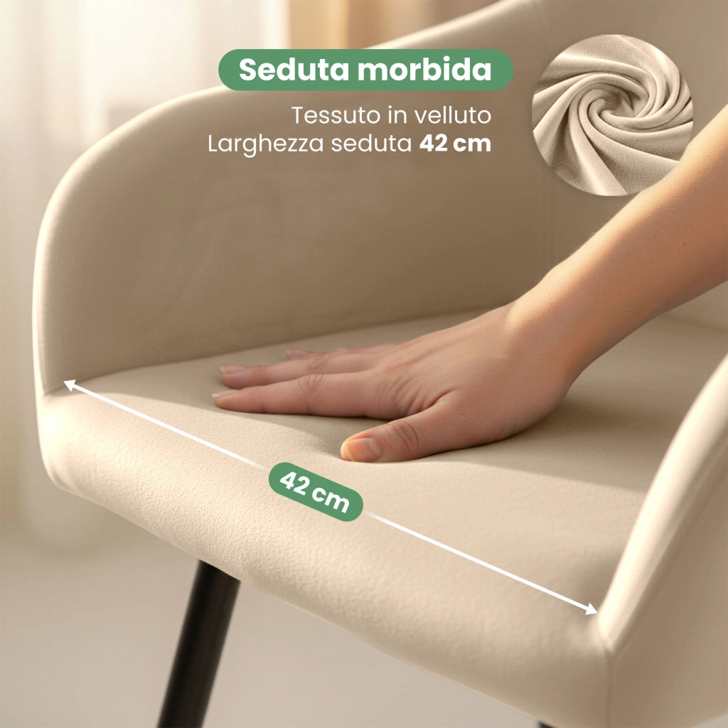 Set di 6 Sedie in velluto liscio ESTELLE Beige gambe nere