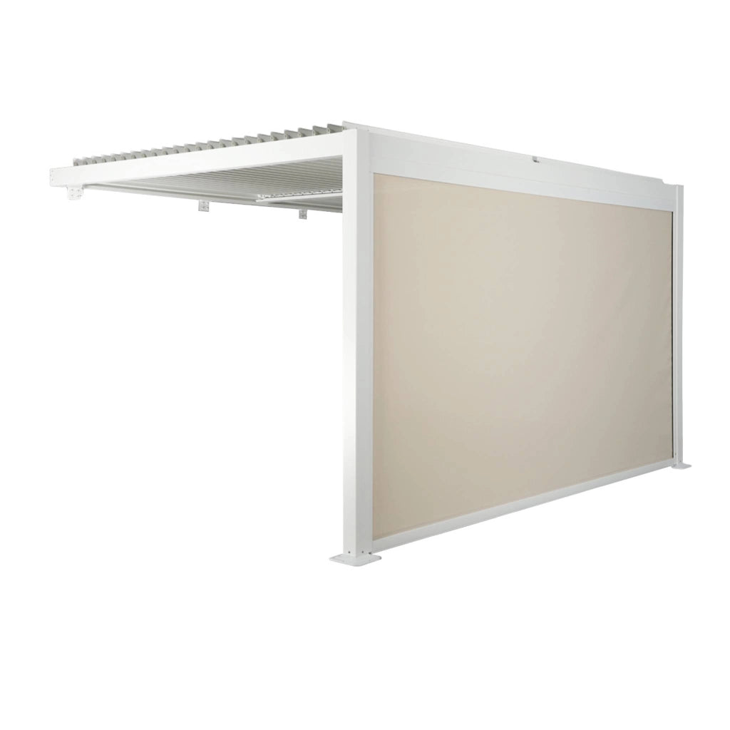Pergola bioclimatica in alluminio addossata 4x3m + 1 tenda 4m , bianco
