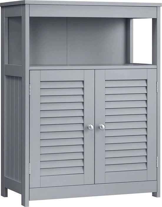 Cassettiera da Bagno - Mobili di Archiviazione - Organizzatore con Spazio Aperto & 2 Porte - MDF - Grigio - 30 x 60 x 80 cm