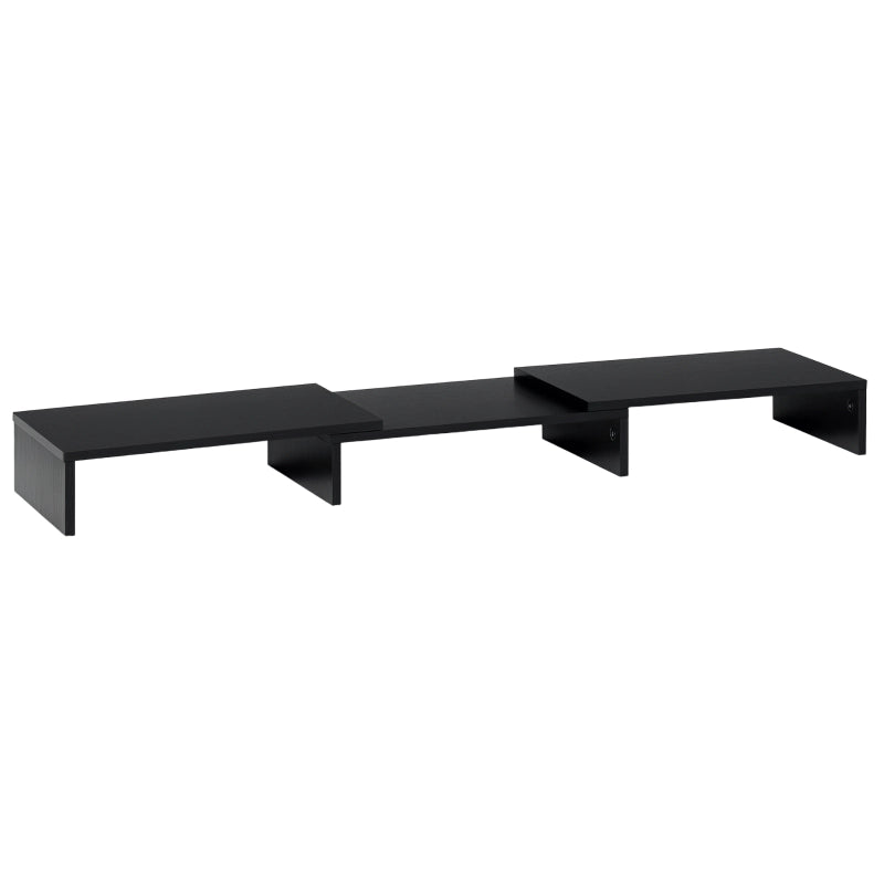 Supporto per monitor regolabile in legno nero 80-117 x 23,5 x 10 cm con 3 ripiani