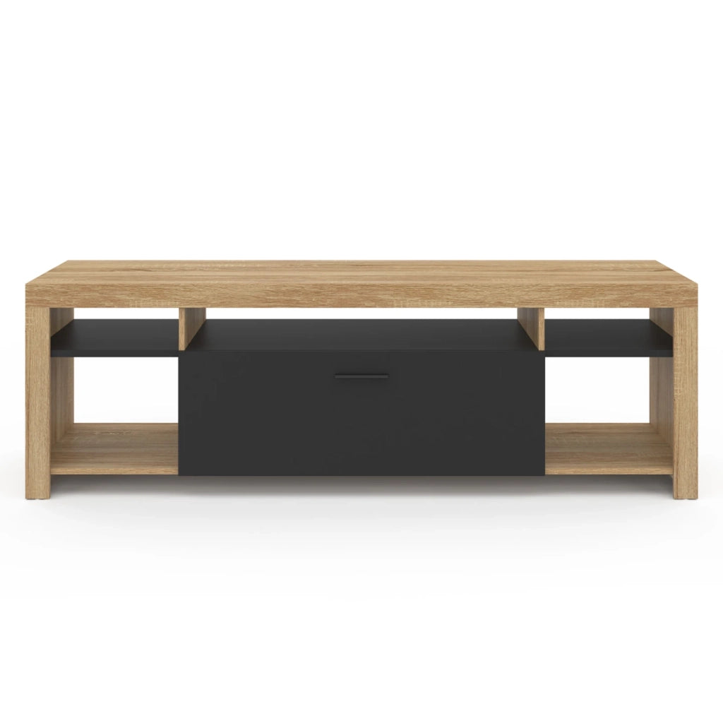 IDMarket - Mueble TV MALO 140 cm en madera y armario negro