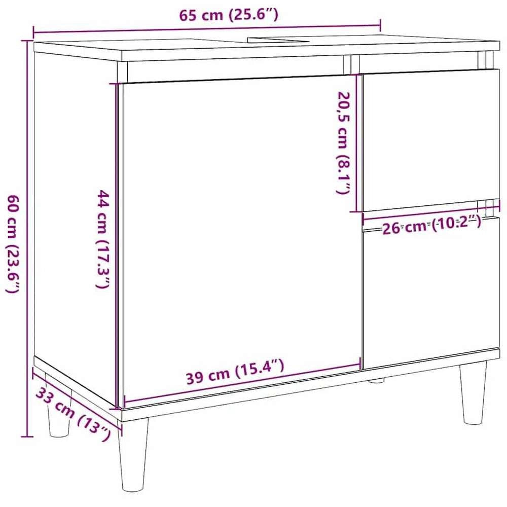 Bathroom Cabinet Black 65x33x60 Cm Made Of Wood