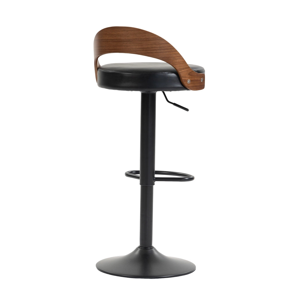 Sgabello da Bar Girevole con Schienale ¨C MINIMAL ¨C Noce Nero, Seduta in PU, Altezza Regolabile