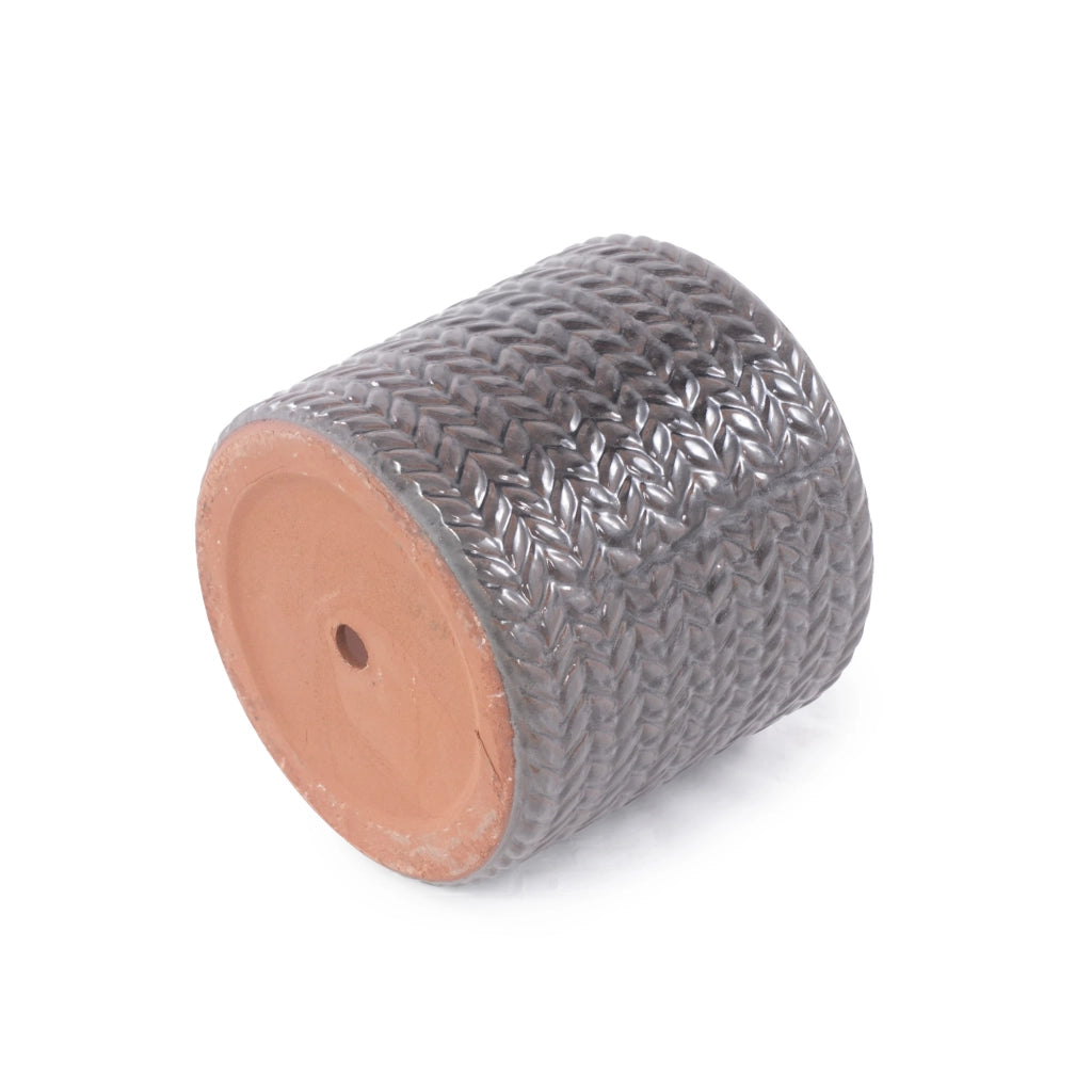VASO DA PAVIMENTO Ø37 cm CERAMICA GRIGIO con rilievo a spina di pesce