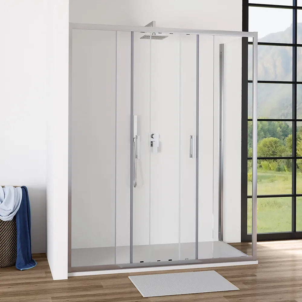 Box doccia angolare 80x190 cm vetro 6mm trasparente apertura 2 ante scorrevoli | Favignana