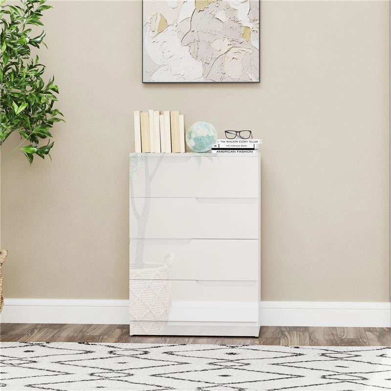 CASSETTIERA 4 CASSETTI MODERNA E MINIMAL IN LEGNO 60X40X85 CM BIANCO LUCIDO