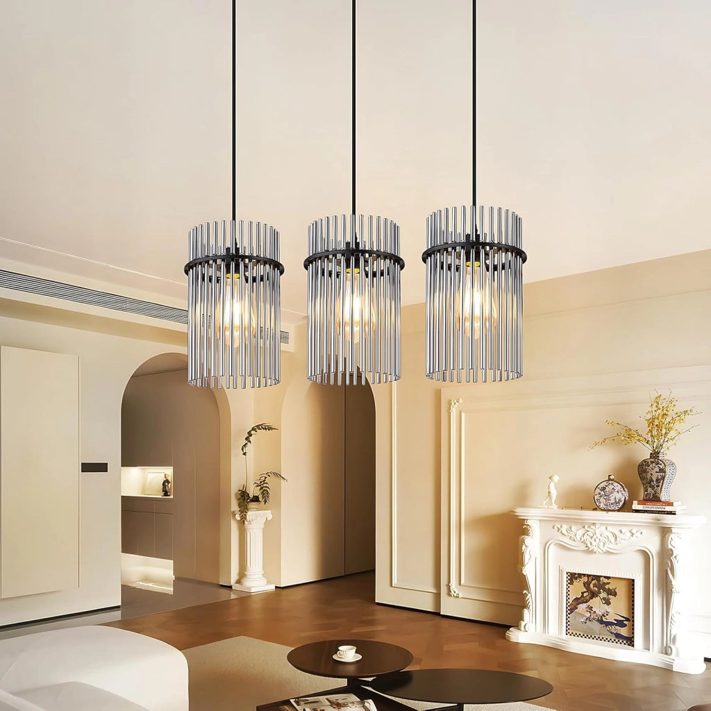 Lampada a sospensione ZMH vintage a 3 fiamme in vetro nero E27 (senza lampadina)
