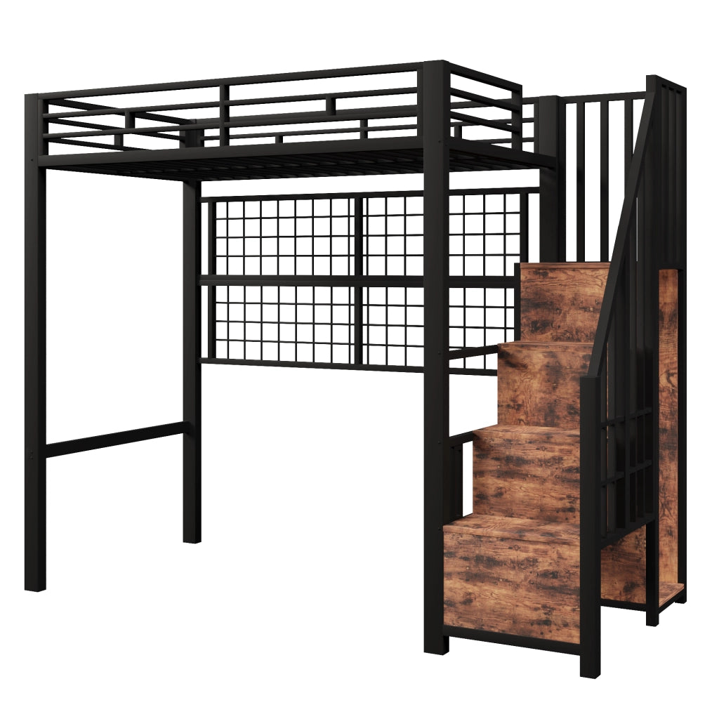 Letto a Soppalco con Armadio e LED ¨C MINIMAL ¨C Metallo Nero 90x200