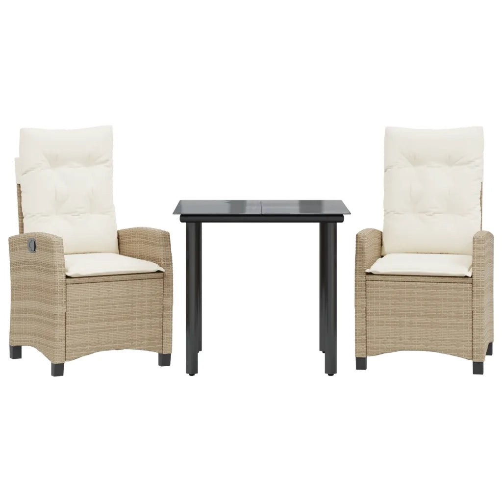 Set da Pranzo da Giardino 3 pz con Cuscini Beige in Polyrattan 3212812