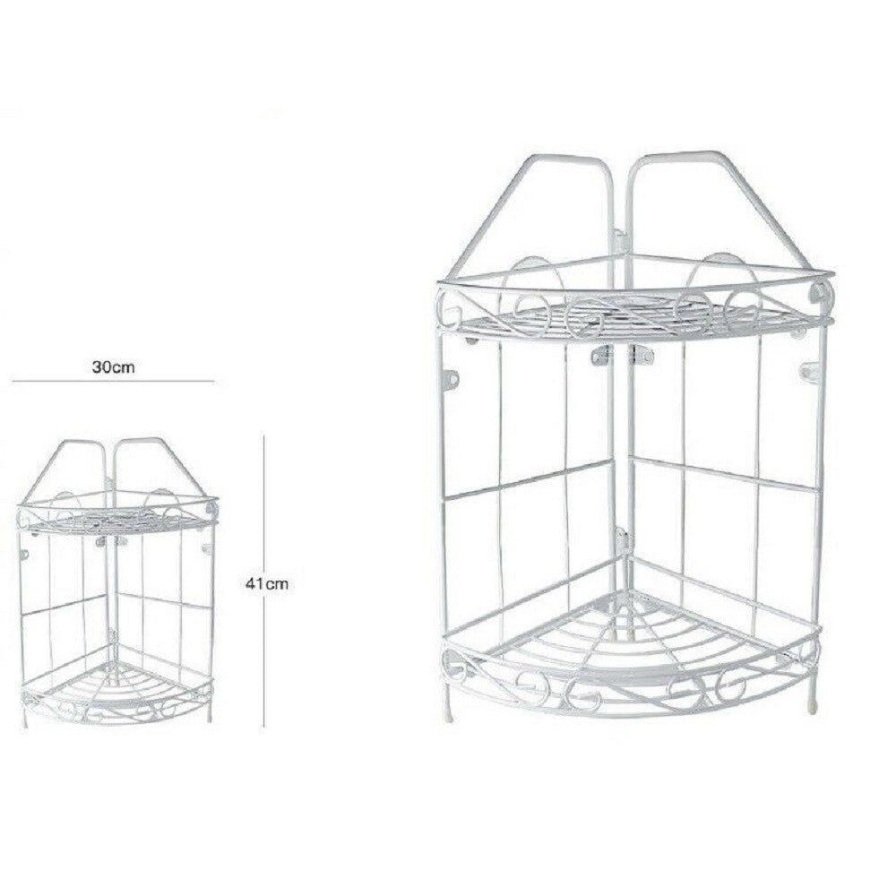 Trade Shop - Mensola Angolare Angoliera 2 Ripiani Porta Oggetti Bagno Metallo Bianco 52527 -