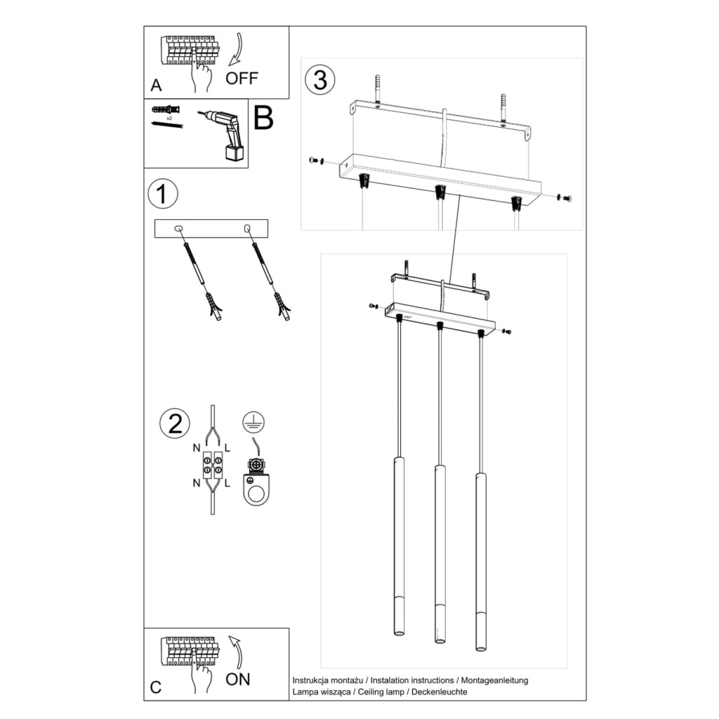 Lampada a sospensione Vitreo 3 luci nero/oro Pure Lume
