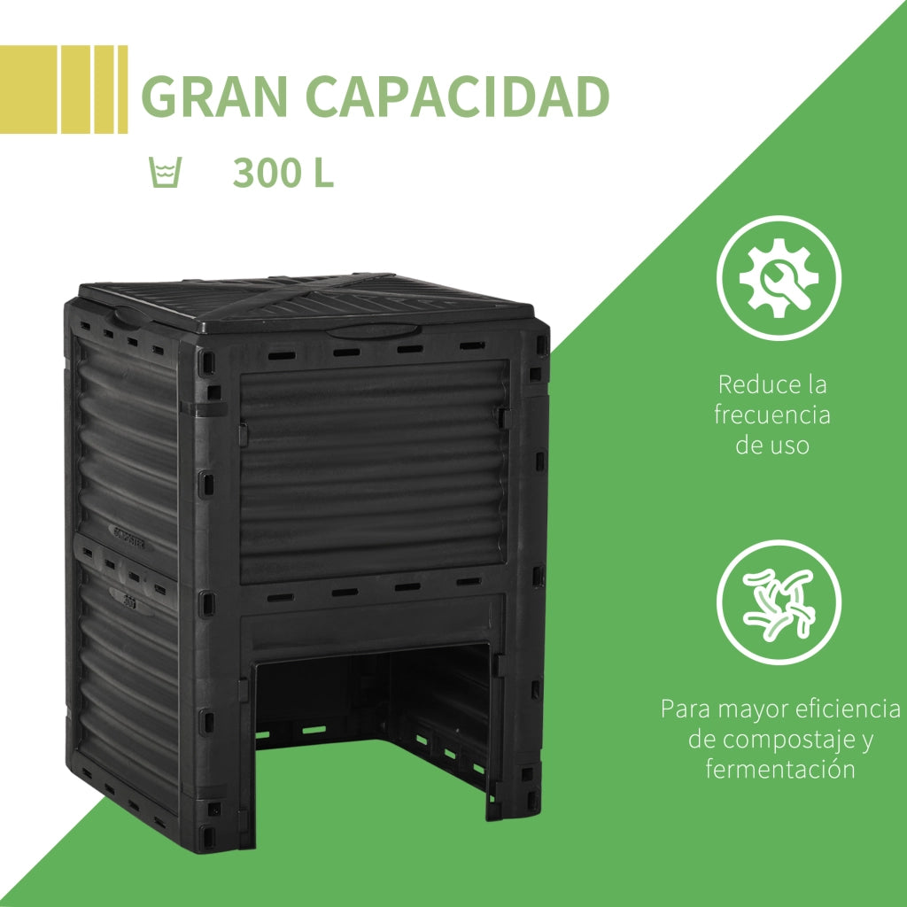 Compostatore da Giardino 300L con 48 Fori di Aerazione ¨C zephmum ¨C Nero 60.5x60.5x81.5 cm