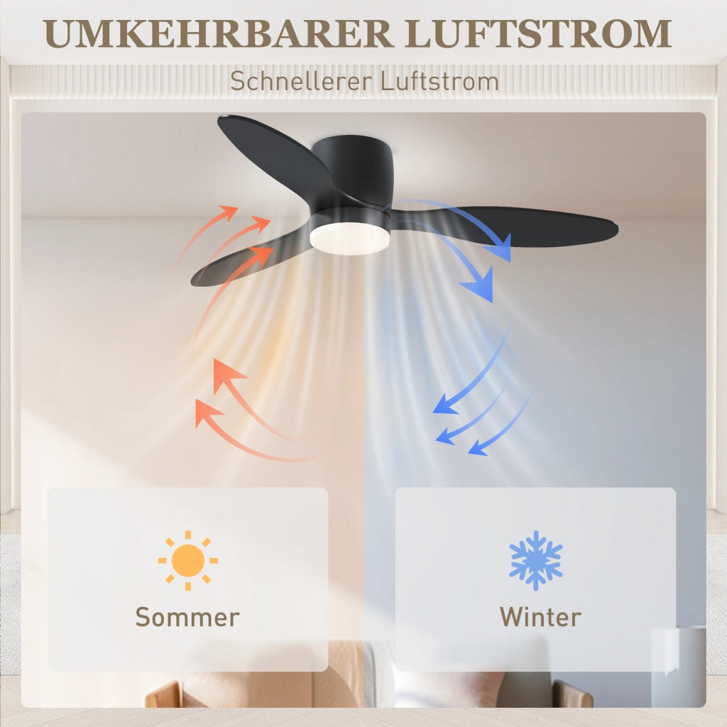 Ventilatore da Soffitto con Luce e Telecomando ¨C Zephmum ¨C Nero, 3 Colori Luce, 6 Velocit¨¤