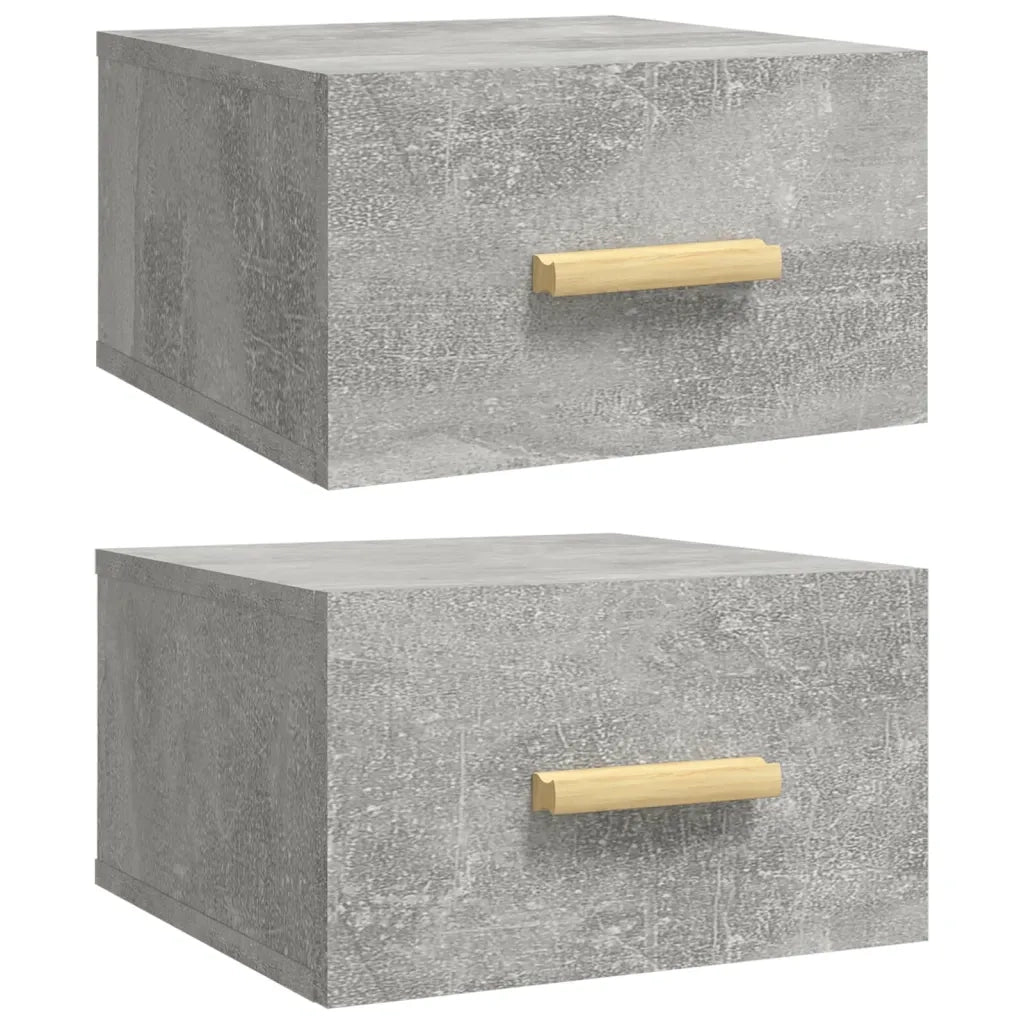 Set di 2 Comodini | Armadio da Notte | Mobiletto da notte a Muro Grigio Cemento 35x35x20 cm