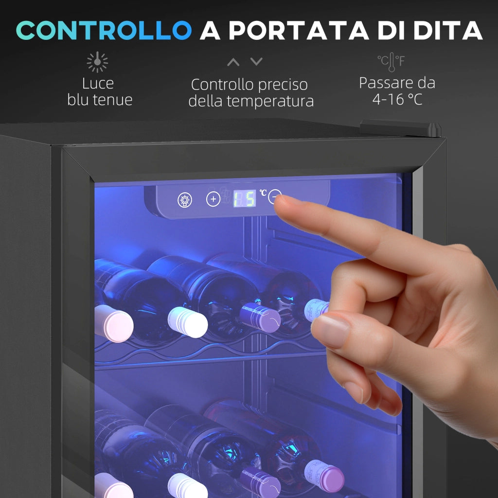 Cantinetta Vino Refrigerata 24 Bottiglie 68L Temperatura Regolabile 4-16¡æ con Vetro Anti UV, Ripiani, Nera