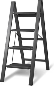 Ladder Opvouabile a 4 gradini con Pedane Anti-Slittamento, Inclinabile, in Alluminio, Nero