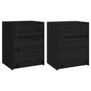 Set di 2 Comodini | Armadio da Notte | Mobiletto da notte Neri 40x31x50 cm in Legno Massello di Pino
