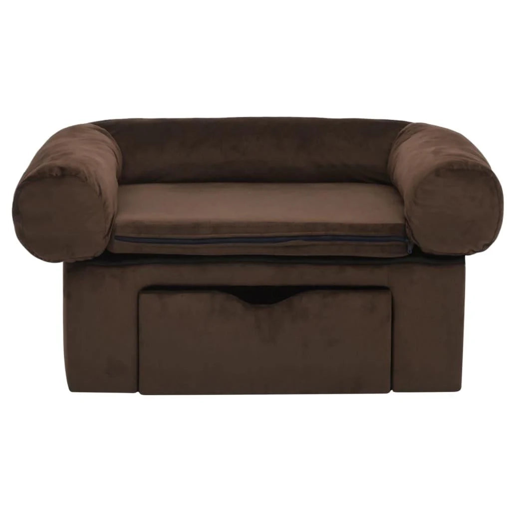 Divano per cani con cassetto 75 cm peluche marrone 02_0000094