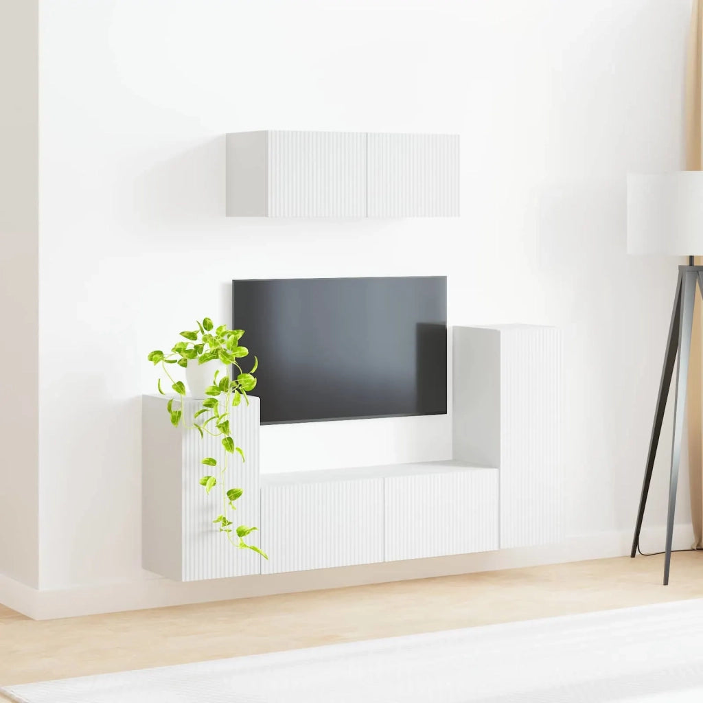 Set mobile TV 4 pcs Bianco Legno multistrato 3409114