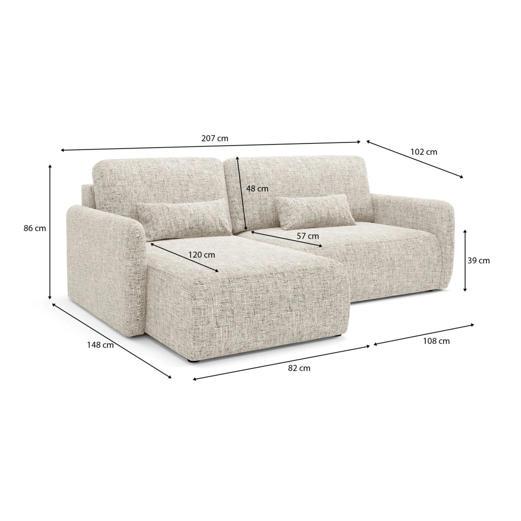 Pagno, Divano Letto con Penisola Contenitore, 207x148 cm Beige