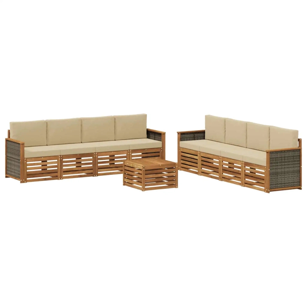 Set di divani da esterno 9 pz Naturale e Beige 3384169