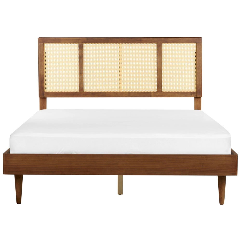 Letto moderno con rete a doghe testata a treccia viennese in legno chiaro 160 x 200 cm camera da letto