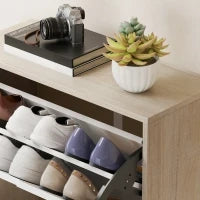 Scarpiera Salvaspazio Slim a 4 Cassetti per 20 Paia di Scarpe 62.5x26x156 cm, color Legno e Bianco