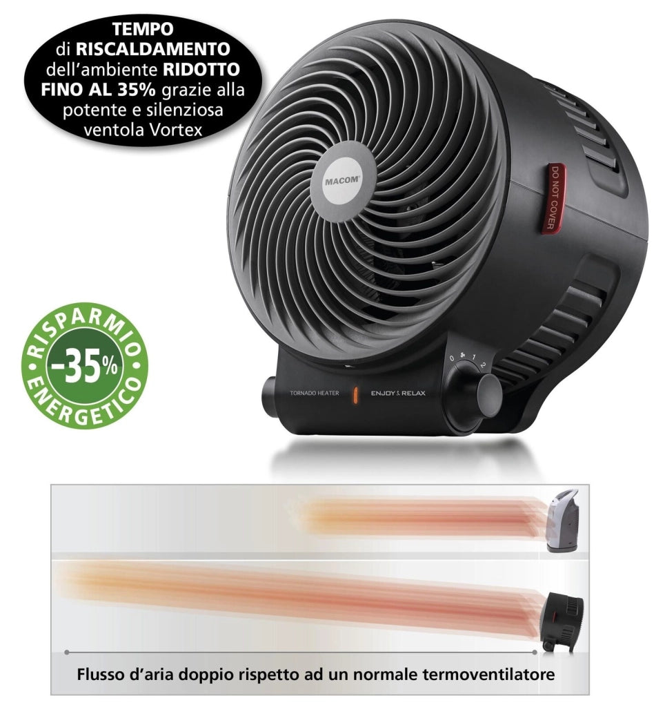 Macom Enjoy & Relax Tornado Interno Nero 2000 W Riscaldatore ambiente elettrico con ventilatore