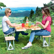 Trade Shop - Set Tavolo Tavolino Pieghevole Pic Nic Campeggio Alluminio Con 4 Sgabelli Legno -