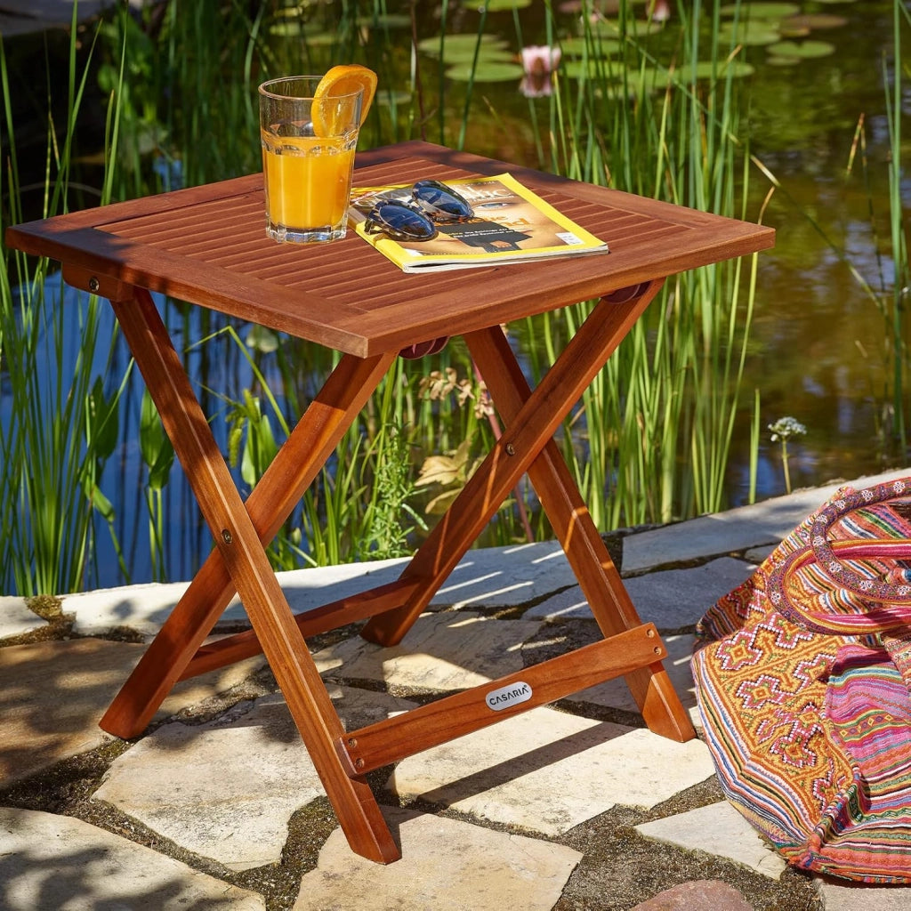 ® Tavolo da Giardino Pieghevole in Legno di Acacia 70x70x73 cm Quadrato Portata 80 Kg Tavolino da Balcone Terrazza Esterno