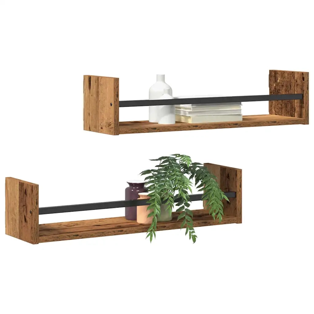 2 pz Scaffale da parete | Ripiano a parete | Mensola a parete Legno vecchio 60 x 16 x 14 cm
