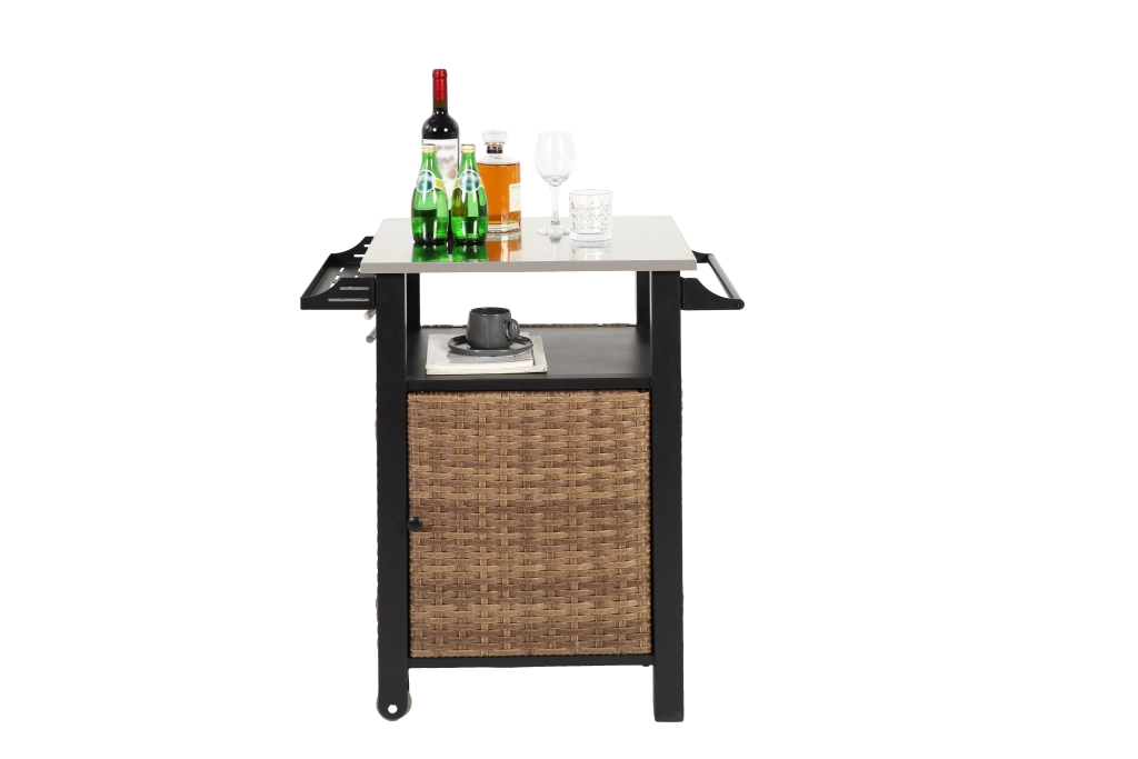 Carrello da cucina con 1 Anta; 1 Cassetto; Ruote e Piano in Acciaio Inox per Giardino 76x57x85 cm