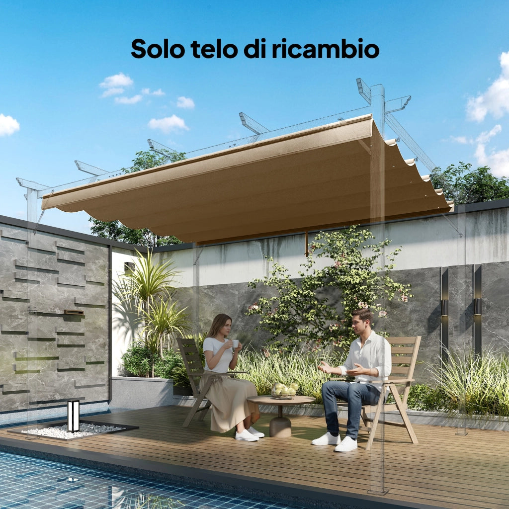 Tetto per Pergola in Poliestere con Fori di Drenaggio ¨C zephmum ¨C Marrone Chiaro 350x260 cm
