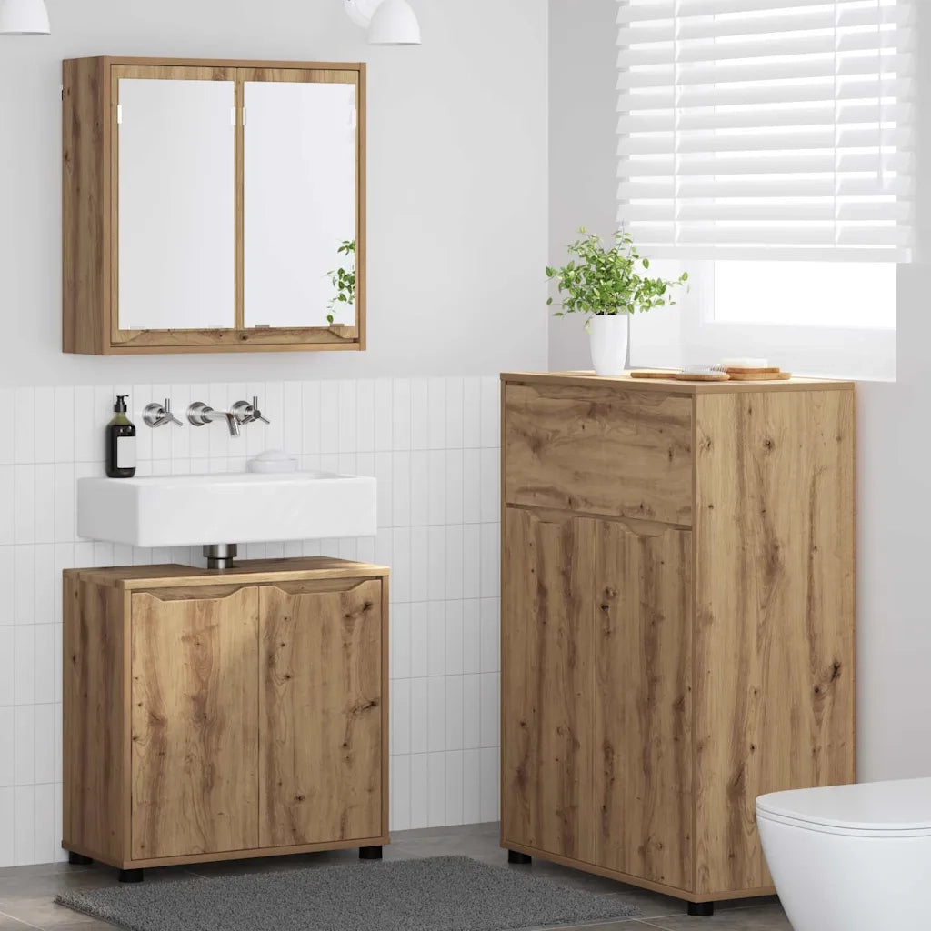 Set di mobili per il bagno con ruota 3 pcs Rovere artigianale 3403859
